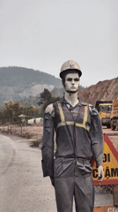 Weathered construction worker mannequin spotted in Thong Nhat, Vietnam