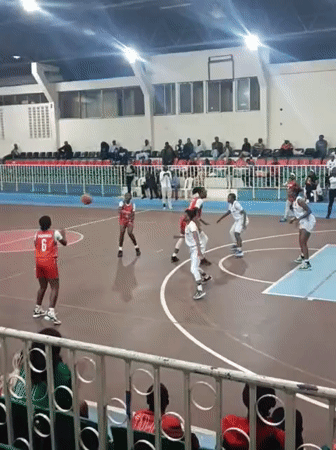 Women's basketball game documented by spectators in Nairobi arena