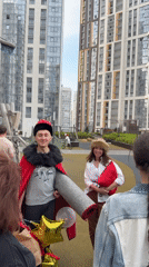 Community gathering in Perm residential area with costumed participant