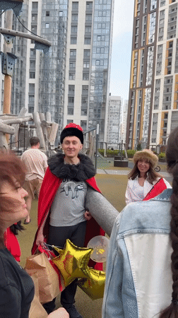 Community gathering in Perm residential area with costumed participant