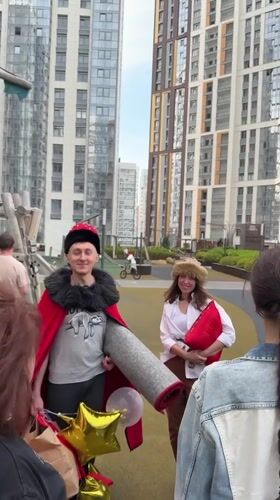 Community gathering in Perm residential area with costumed participant