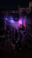 Outdoor disco party lights up a Kazan courtyard at night
