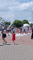 Foam party in full swing at an outdoor Sochi plaza