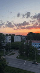 Sunset evening captured across Chaikovsky, Russia residential districts