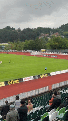 Soccer match played in Gabrovo Bulgaria stadium afternoon