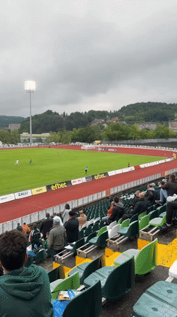 Soccer match played in Gabrovo Bulgaria stadium afternoon