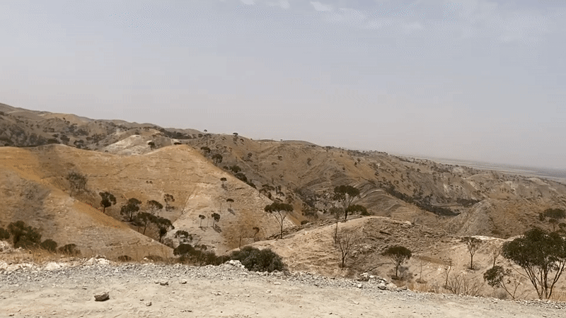 Arid mountain terrain and a dirt path near Ait Said Oucho, Morocco