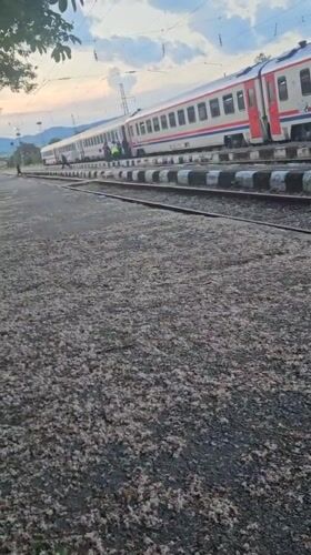 Turkish railway train stops in Kostenets, Bulgaria during Istanbul service