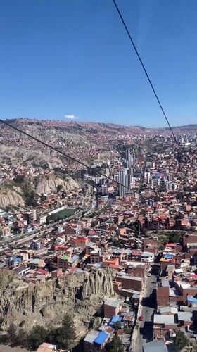 Aerial view of La Paz captured from moving vehicle