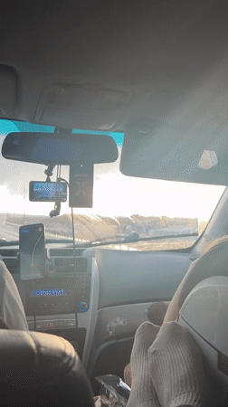 Rainy driving conditions recorded via dashcam in Zarya, Russia