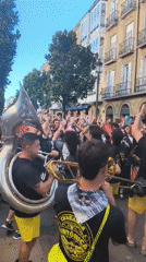 Brass band plays street performance in Vitoria-Gasteiz