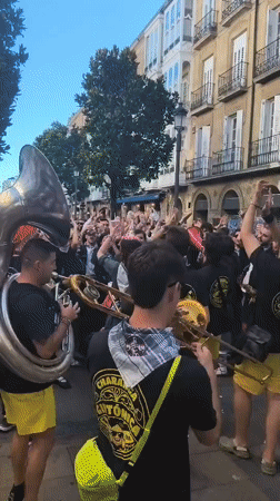Brass band plays street performance in Vitoria-Gasteiz