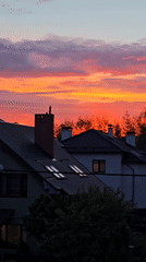 Colorful sunrise illuminates residential Kaliningrad neighborhood