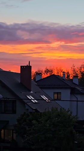 Colorful sunrise illuminates residential Kaliningrad neighborhood
