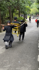 Men carry child in yellow sedan chair, Zhonghu