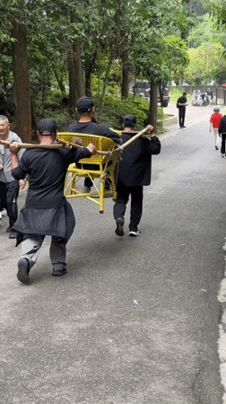 Men carry child in yellow sedan chair, Zhonghu