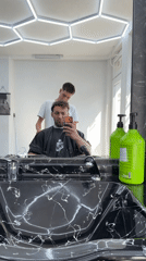 Customer documents barbershop visit with selfies in Tsarevo, Bulgaria