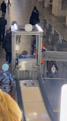 Enclosed lift spotted on inclined surface at Moscow Metro