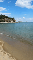 Beach resort documentation captured in Kavala, Greece during sunny afternoon