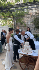Wedding celebration with cake cutting ceremony in Petrovac, Montenegro
