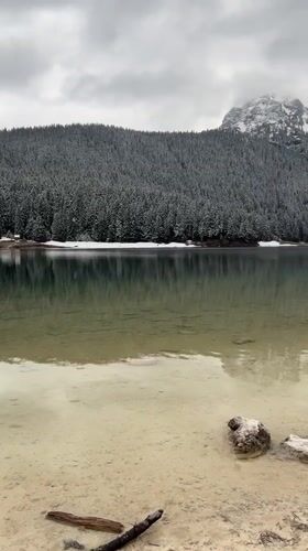 Winter lake scene documented in Pitomine, Montenegro