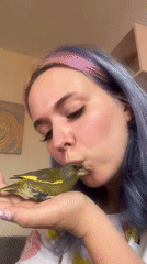 Woman bonds with pet bird in Gijón apartment