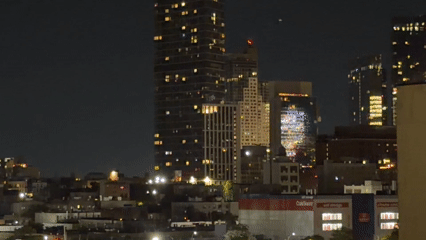 New York skyline lit up at night