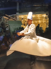 Sufi whirling ceremony underway in Kuşadası, Turkey.