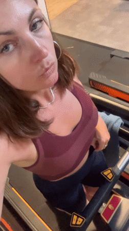 Treadmill selfies at a gym in Saint-Claude, France.