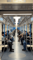 Moscow subway passengers observed using phones during evening commute