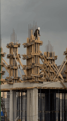 Urban snapshots: construction, street life, buildings, and a rushing river