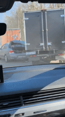 Car rear-ended by truck in Repino, Russia