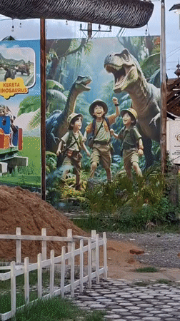 Dinosaur theme park attractions documented in Lhokseumawe Indonesia
