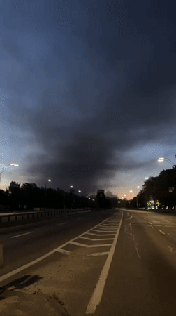 Empty Kyiv streets documented during overnight twilight hours