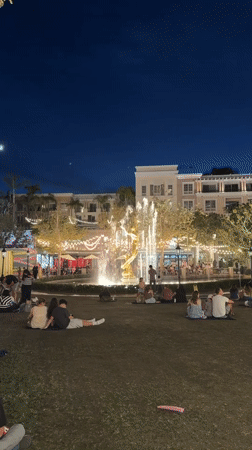 Evening out in Glendale: fountain plaza and Cheesecake Factory desserts