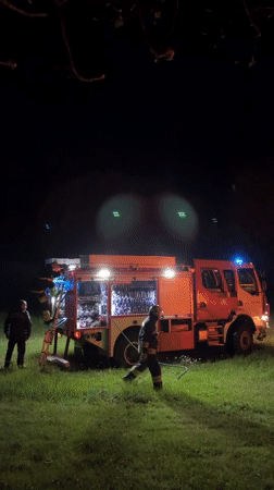 Fire crews battle nighttime grass fire in Dolno Drianovo