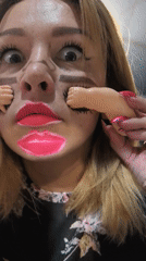 Woman with theatrical makeup photographed in Noviy, Russia