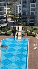 Apartment complex pool captured in Alanya Turkey courtyard footage