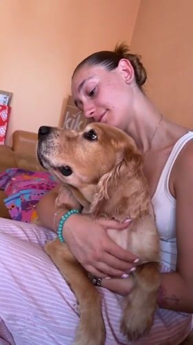 Woman spends morning with golden retriever in Plovdiv
