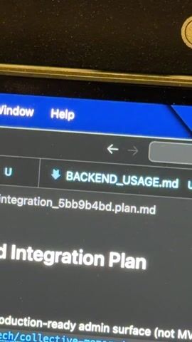 Here is a description of the video:

The video shows a close-up shot of a computer screen. At the top is an LG logo. Below the logo is a dark gray screen. A search bar is visible at the top of the screen where “cm-api” has been typed. Below this is the text “cm_frontend_integration_5bb9b4bd.plan.md”. Next to this are options for “Opus 4.6” and a yellow button labeled “Build”. Other text is visible, but illegible.