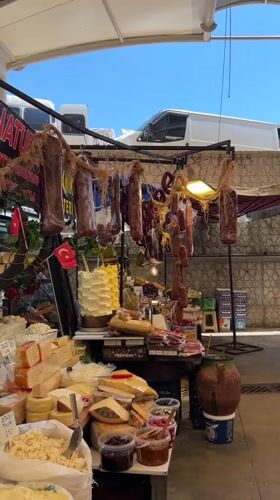 Shoppers browse fresh produce at Alanya Turkey outdoor market