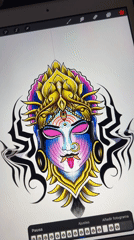 Digital Hindu deity artwork displayed on tablet in Madrid