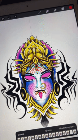 Digital Hindu deity artwork displayed on tablet in Madrid