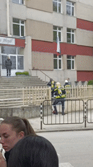 Students gather at school building in Silistra, Bulgaria