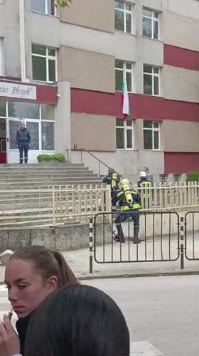 Students gather at school building in Silistra, Bulgaria