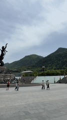 Bronze dancing sculpture documented in Lintong District plaza
