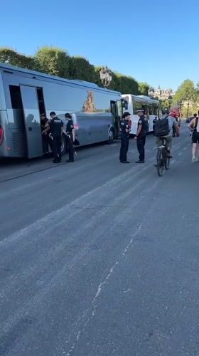 Police presence and public art spotted in early-morning Paris