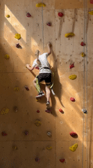 Children practice indoor rock climbing in early morning Izhevsk session