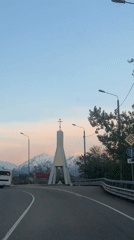 Town entrance monument documented in Krasnaya Polyana, Russia