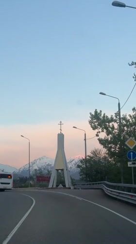 Town entrance monument documented in Krasnaya Polyana, Russia